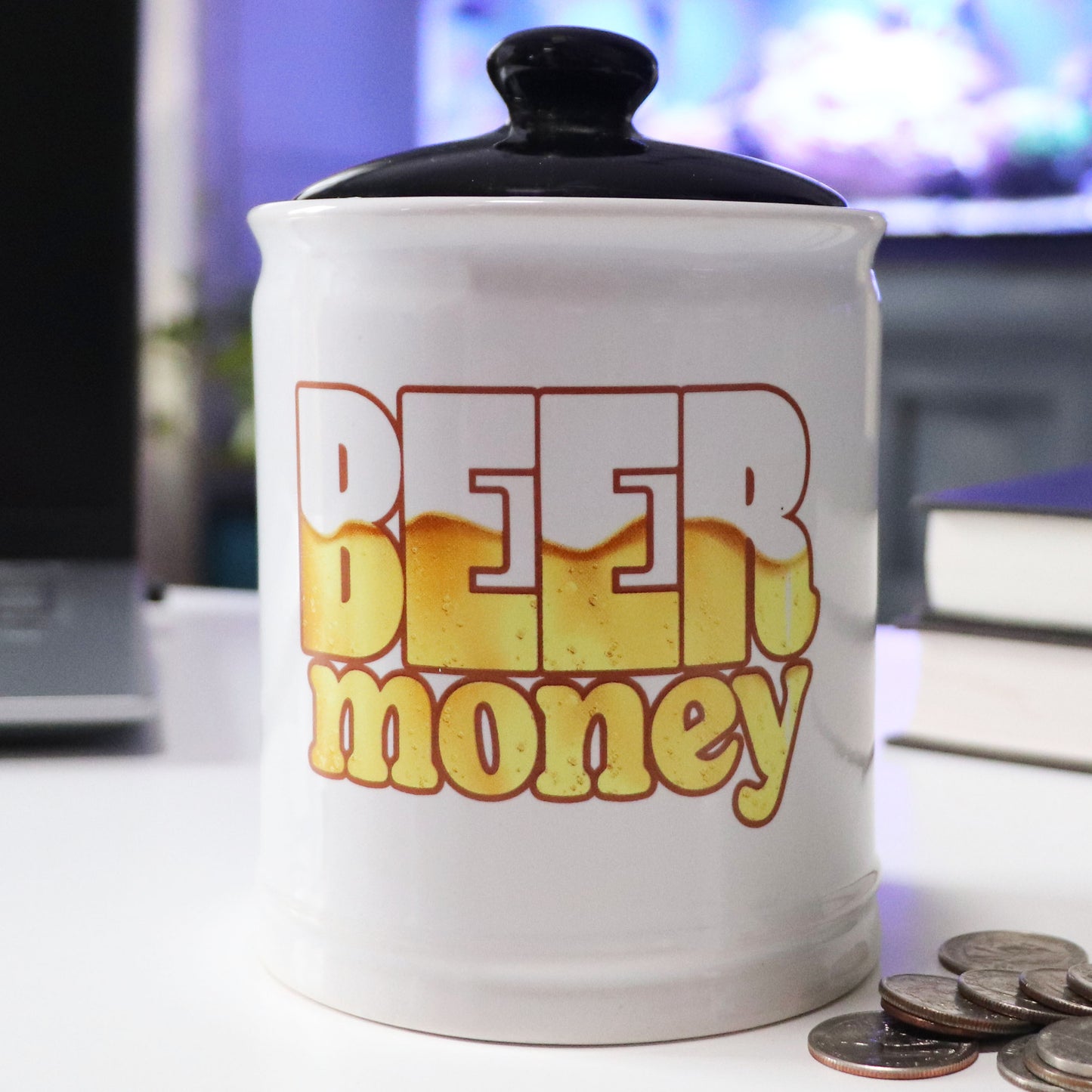 Cottage Creek 6" White Ceramic Beer Money Piggy Bank for Adults with Lid | Decorative Coin Bank & Funny Gifts for Women, Men, Boyfriend, Friends & Loved Ones