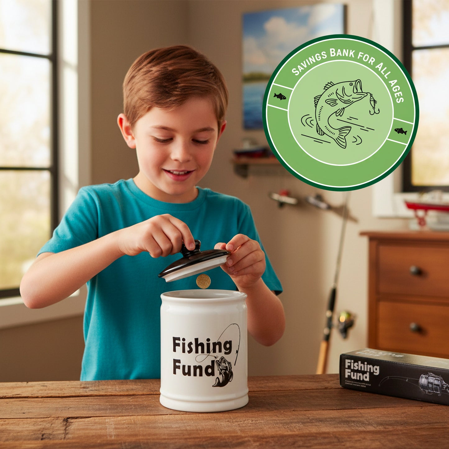 Cottage Creek Ceramic Fish Piggy Bank for Adults and Kids - Decorative Money Jar, Fishing Fund & Coin Bank, Gifts for Men, Dad, Grandpa, Boyfriend, Boys, and Fisherman | Unique Home Decor