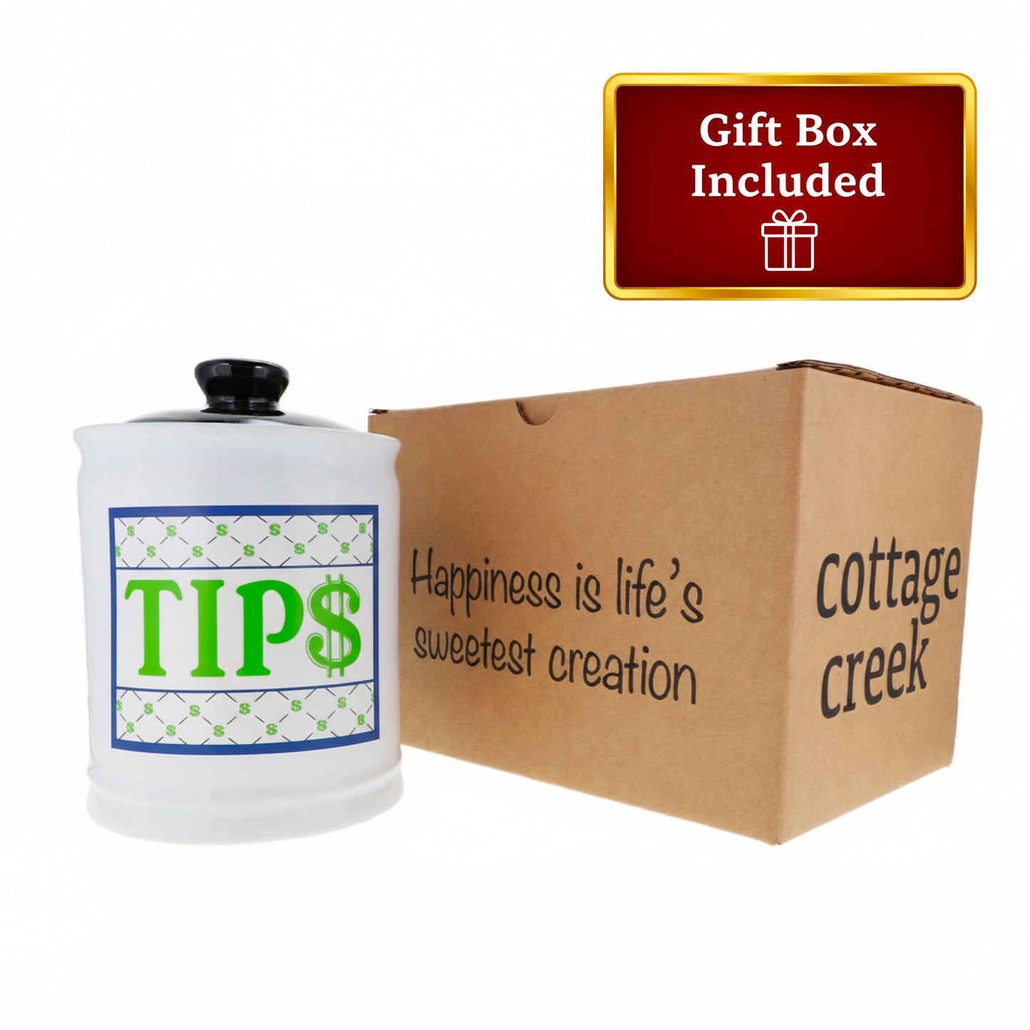 Cottage Creek Jars | Tip Jar for Money | Ceramic Tips Piggy Bank, Donation, Gratitude Tips Jar | Gifts for Women, Men, Musicians, Bartender | Christmas Gift Ideas