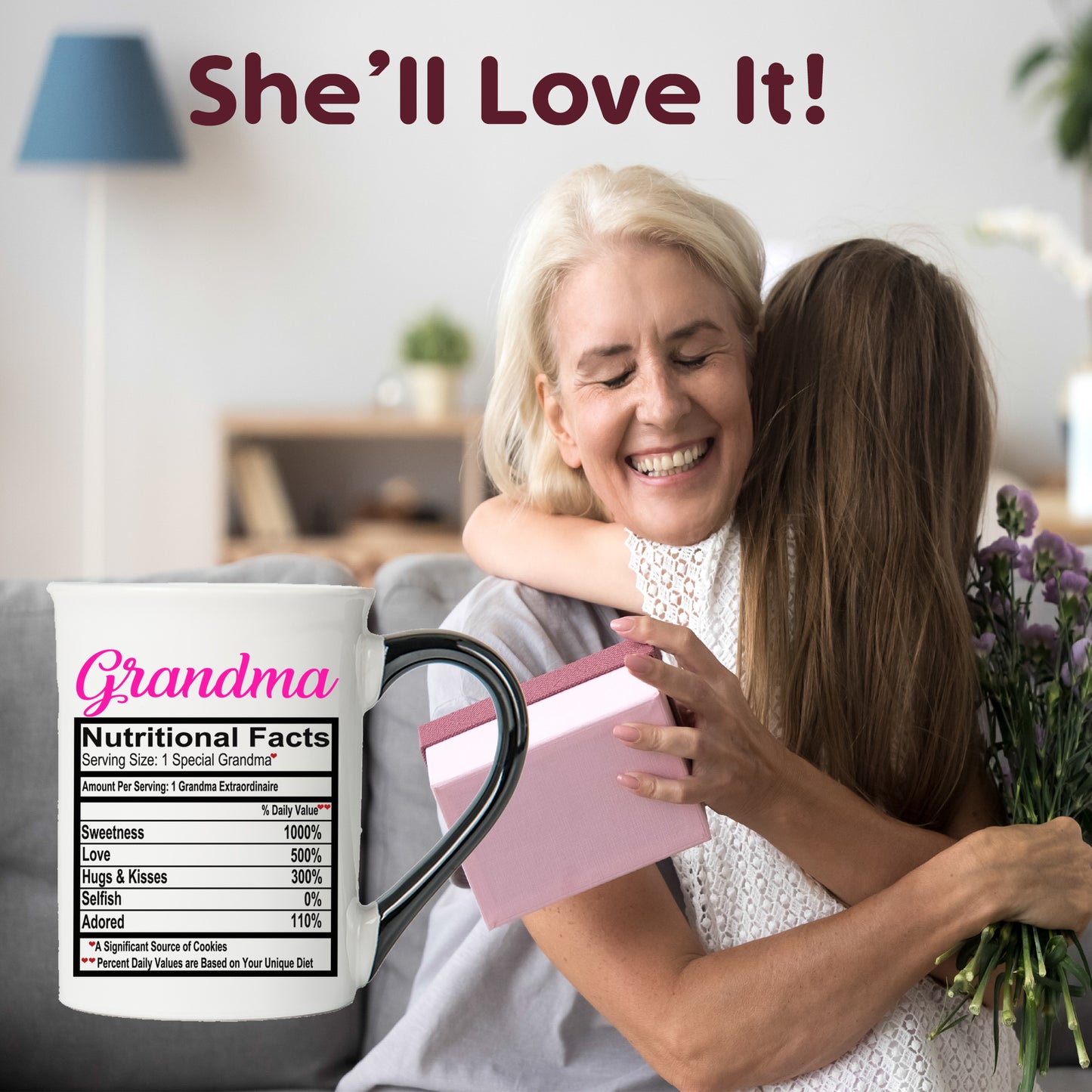 Grandma Mug, Grandma Coffee Mug for Grandma, 16oz., 6" Multicolored
