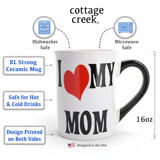 Cottage Creek Mugs | 16 Oz Ceramic Mom Coffee Mug | Large Coffee Cup for Women, Mother, Mama, Grandma | Birthday Gifts for Mom from Daughter | Christmas Mothers Day Gifts | Home Decor Cup