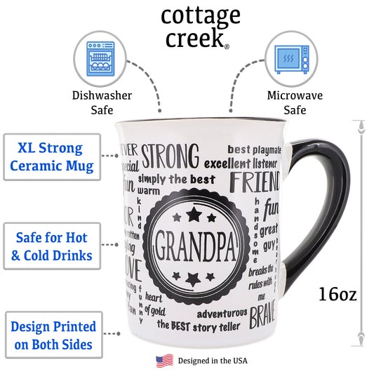 Cottage Creek Grandpa Mug, Ceramic 16oz. Multicolored 6" Grandpa Coffee Mug