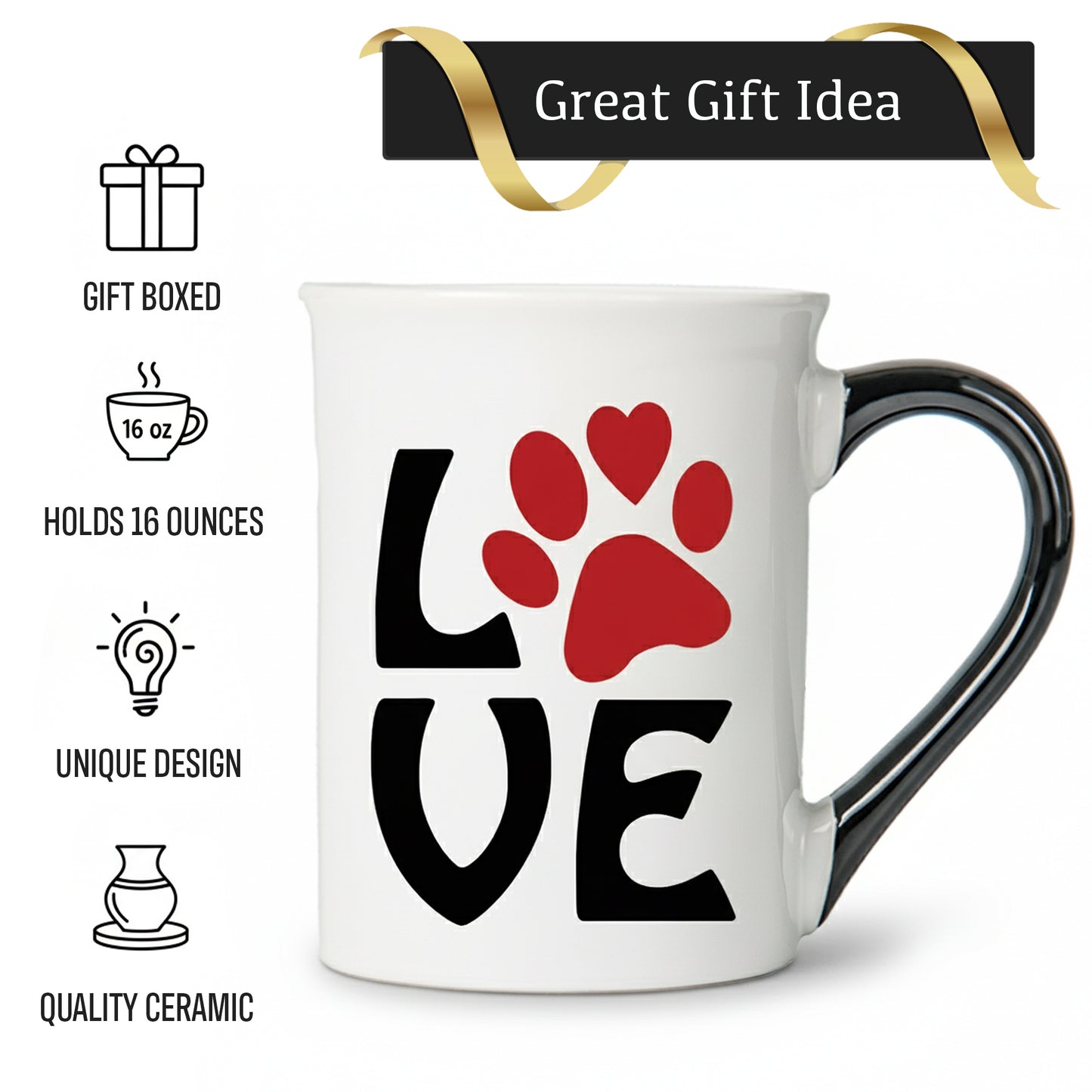 Cottage Creek Coffee Cups | I Love Dogs 16oz Ceramic Coffee Mug | Ideal I Love My Dog Gifts for Women, Men | Funny Gifts for Mom, Dad, Girlfriend, Boyfriend