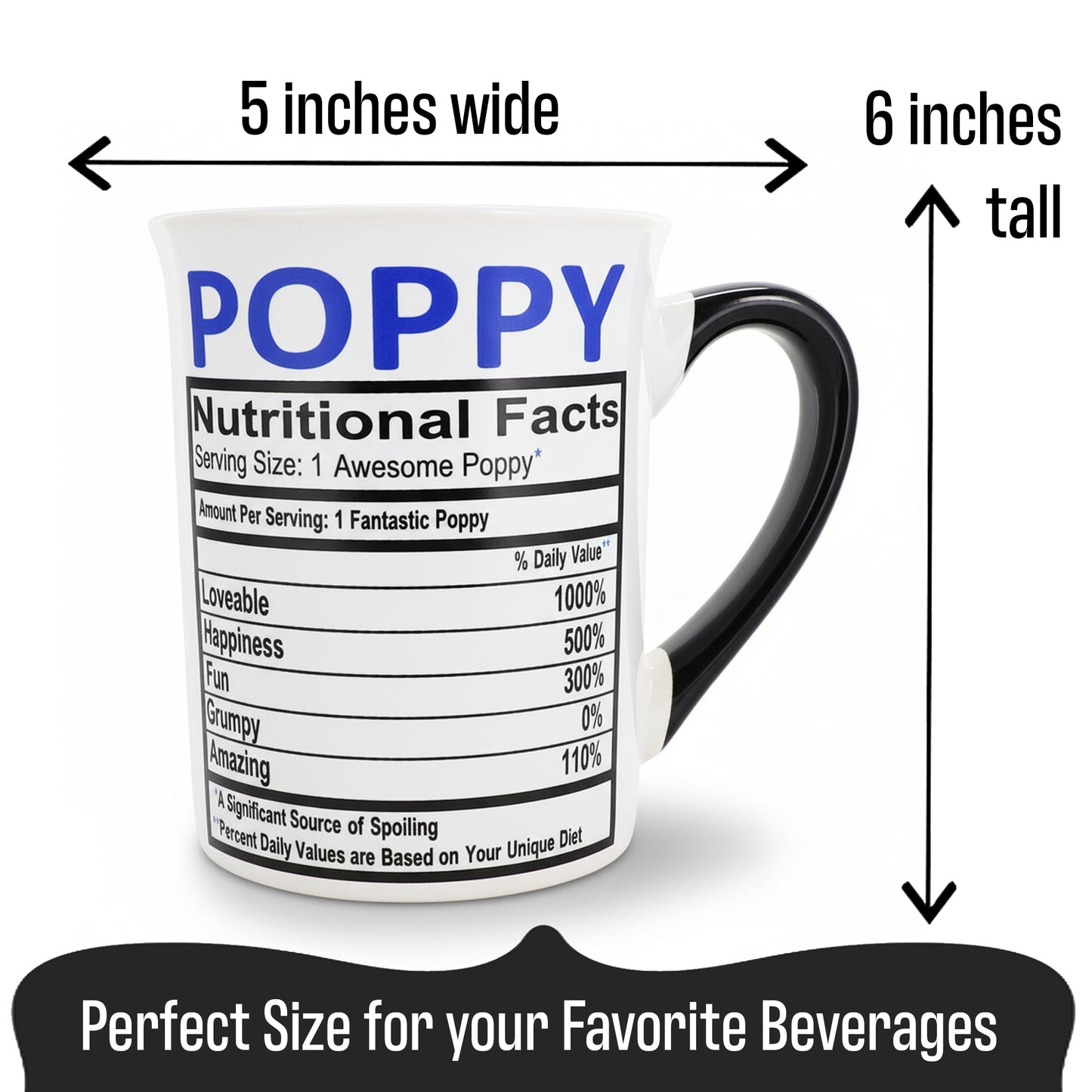 Cottage Creek Ceramic Coffee Cups | 16oz. Large Poppy Mug | Ideal Gift for Grandpa, Papa, and Dad for Father's Day, Birthday, or Christmas | Poppy Coffee Mug for Home Decor, Kitchen Decor