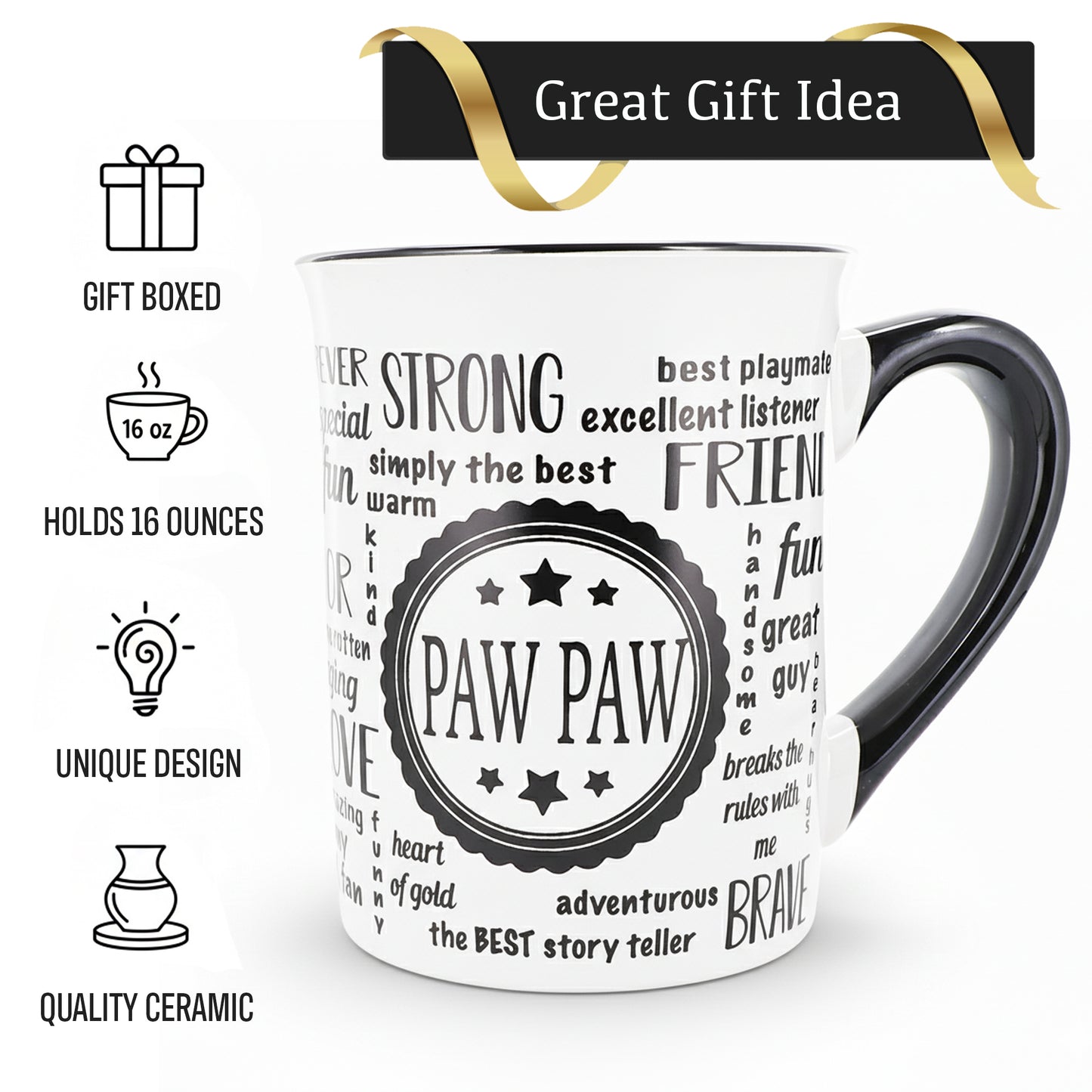 Cottage Creek Coffee Cup |  16oz. Large Ceramic Paw Paw Coffee Mug | Ideal Gift for Grandpa, Papa, and Dad for Father's Day, Birthday, or Christmas | Pawpaw Mug