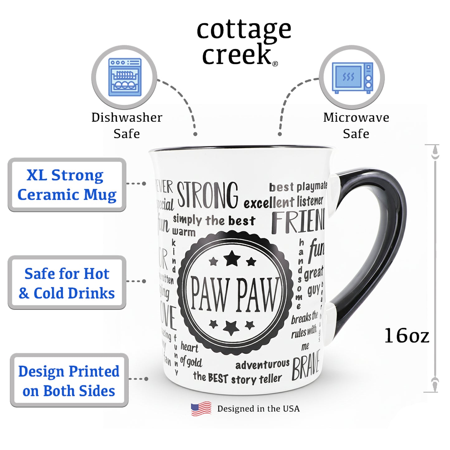 Cottage Creek Coffee Cup |  16oz. Large Ceramic Paw Paw Coffee Mug | Ideal Gift for Grandpa, Papa, and Dad for Father's Day, Birthday, or Christmas | Pawpaw Mug