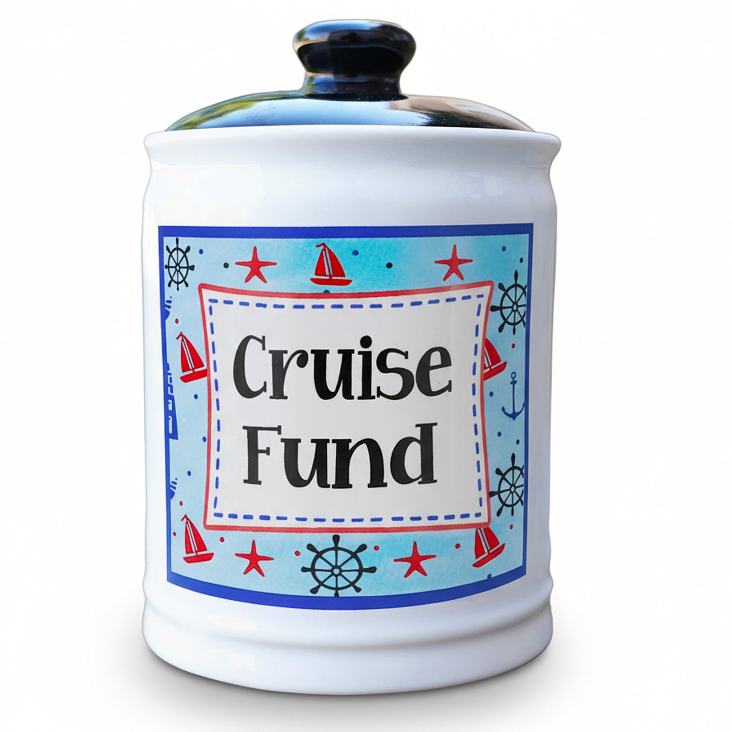 Cottage Creek Jars | Cruise Fund Piggy Bank, Travel Essentials Vacation Money Jar | Fun Birthday Gifts for Women, Men, Couples | Ceramic Travel Fund Bank, 6-Inch Cruise Essentials Jar