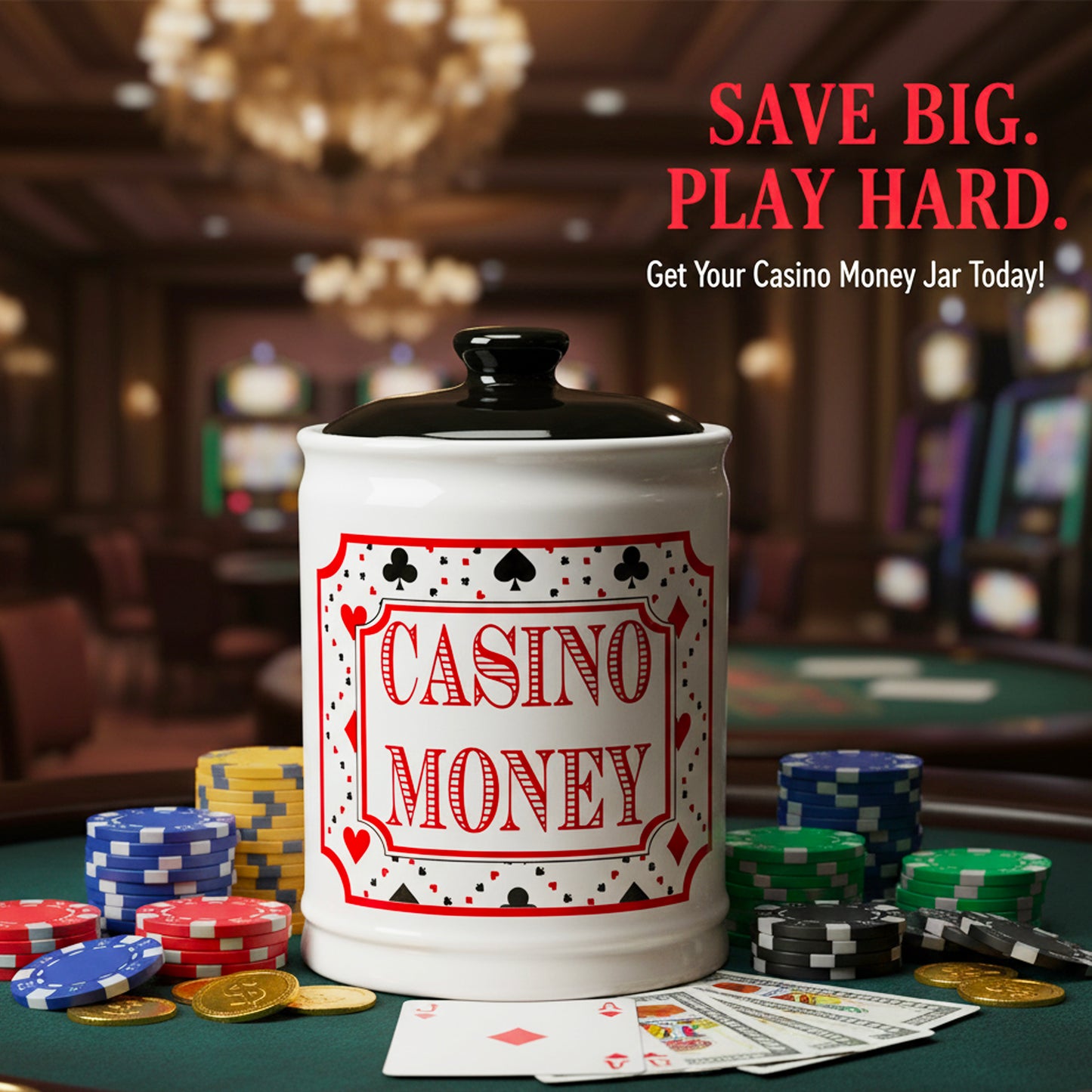 Cottage Creek Casino Money Jar - Premium Ceramic Slot Machine Piggy Bank | Handcrafted & Durable Money Jar for Gambling Fund, Vegas Themed Party Decor, and Fun Casino Gifts for Men & Women