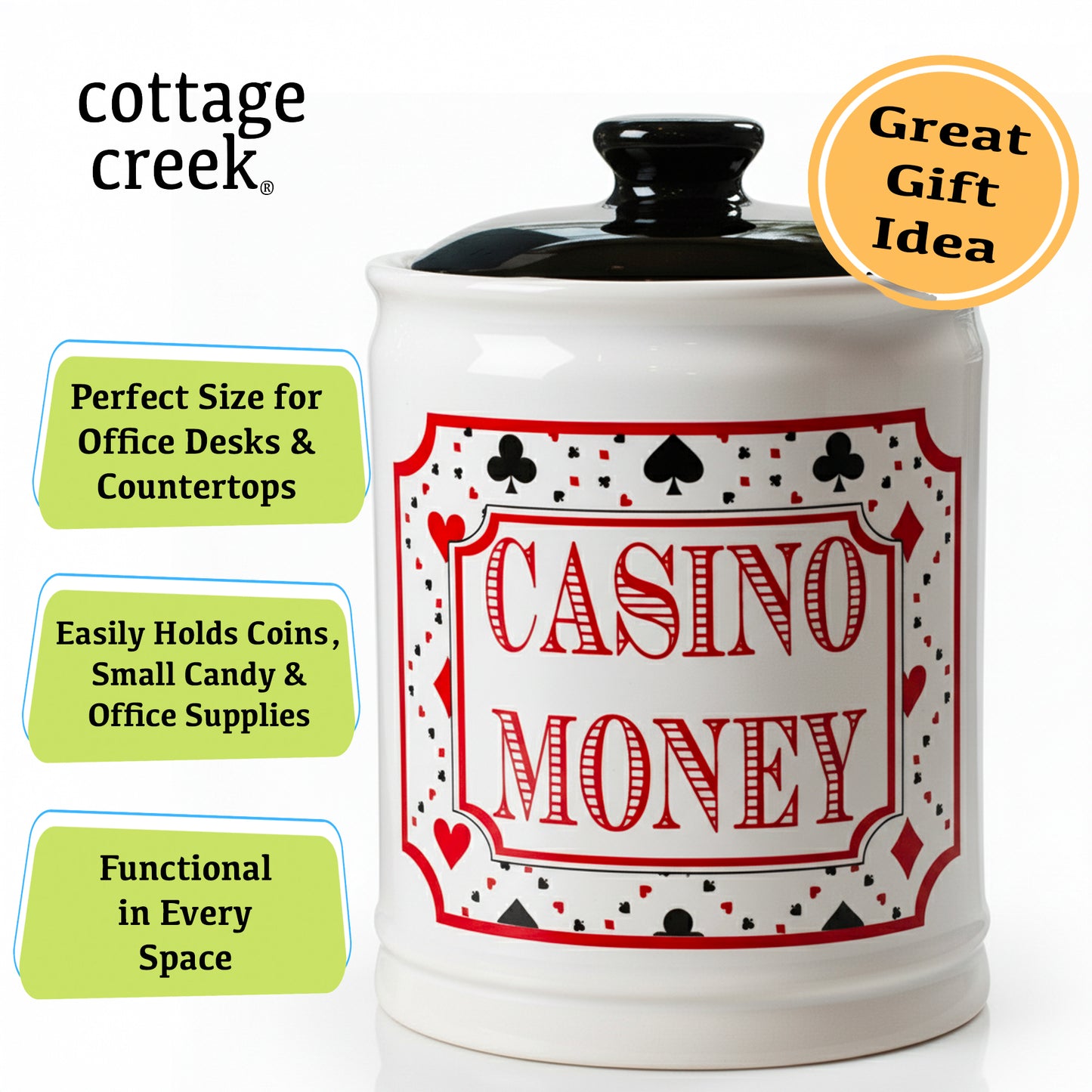 Cottage Creek Casino Money Jar - Premium Ceramic Slot Machine Piggy Bank | Handcrafted & Durable Money Jar for Gambling Fund, Vegas Themed Party Decor, and Fun Casino Gifts for Men & Women