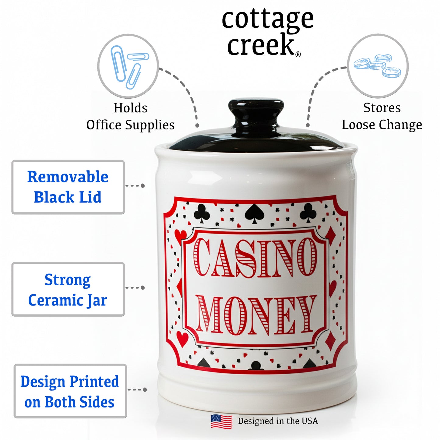 Cottage Creek Casino Money Jar - Premium Ceramic Slot Machine Piggy Bank | Handcrafted & Durable Money Jar for Gambling Fund, Vegas Themed Party Decor, and Fun Casino Gifts for Men & Women