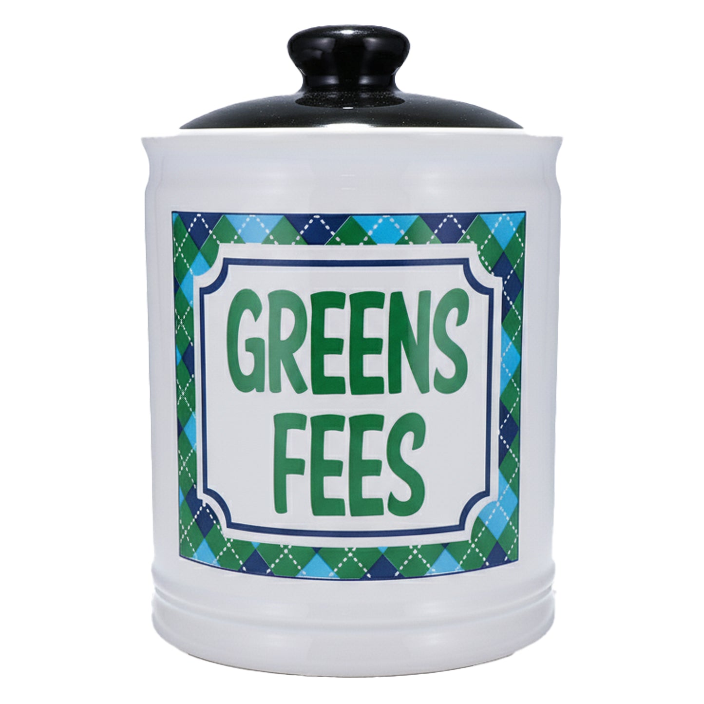 Cottage Creek Greens Fees Ceramic Piggy Bank for Adults - White Kiln-Fired Money Bank with Lid - 6" Tall Savings Jar for Golfers - Funny Golf Themed Gifts for Men & Women, Dad, & Golf Lovers