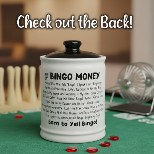 Cottage Creek Bingo Money Jar for Adults – 6" Ceramic Piggy Bank & Funny Coin Jar for Bingo Lovers, White Elephant Gifts, and Home Décor – Durable, Fun & Perfectly Gift-Boxed for Men & Women