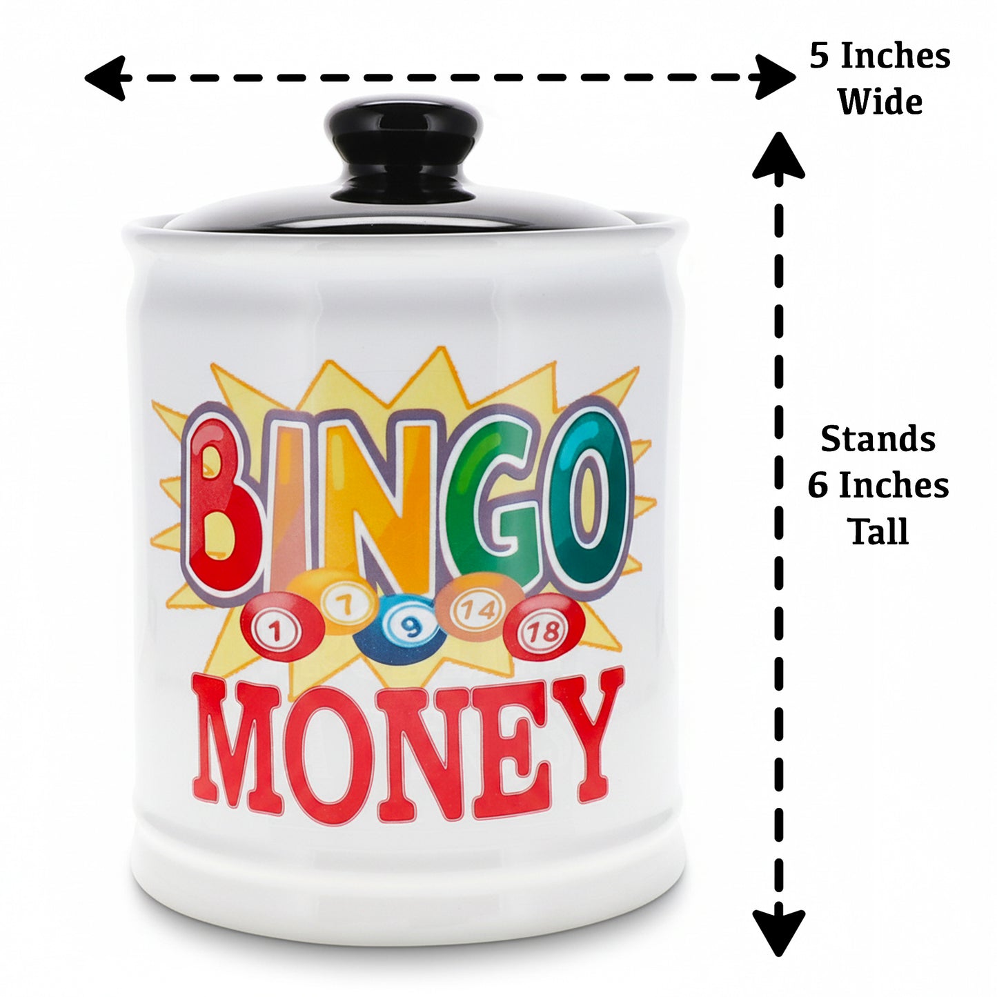 Cottage Creek Bingo Money Jar for Adults – 6" Ceramic Piggy Bank & Funny Coin Jar for Bingo Lovers, White Elephant Gifts, and Home Décor – Durable, Fun & Perfectly Gift-Boxed for Men & Women