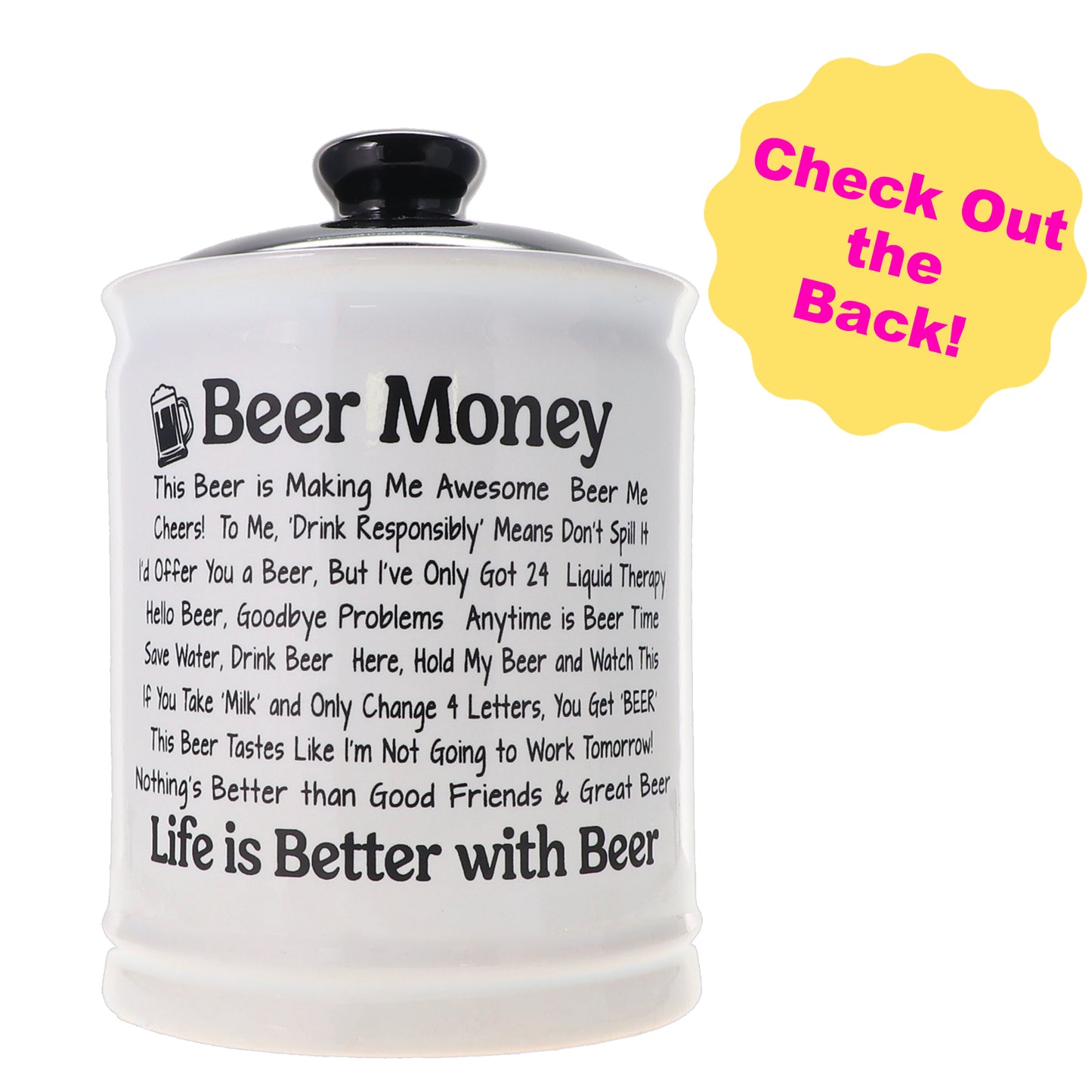 Cottage Creek 6" White Ceramic Beer Money Piggy Bank for Adults with Lid | Decorative Coin Bank & Funny Gifts for Women, Men, Boyfriend, Friends & Loved Ones