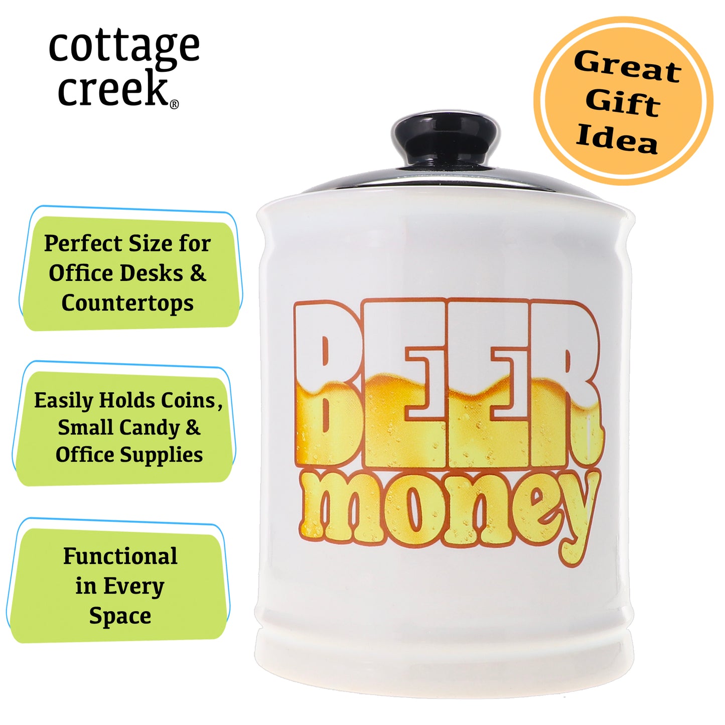 Cottage Creek 6" White Ceramic Beer Money Piggy Bank for Adults with Lid | Decorative Coin Bank & Funny Gifts for Women, Men, Boyfriend, Friends & Loved Ones