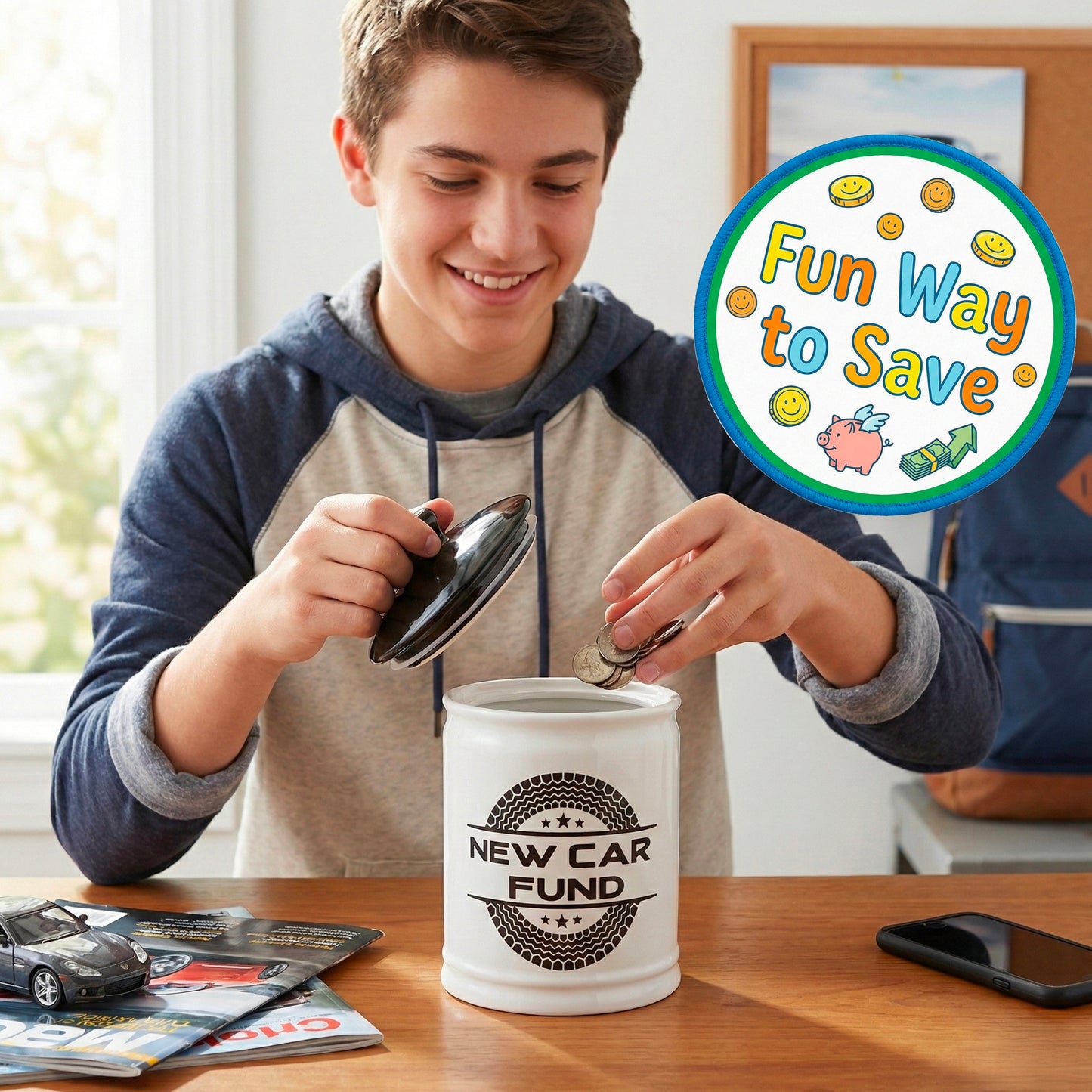 Cottage Creek Jars | New Car Fund Piggy Bank | Car Accessories Ceramic Jar for Office & Home Decor | Stocking Stuffers & Christmas Gifts for Men, Teens, Women, Friends