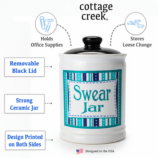 Cottage Creek Ceramic Swear Jar | 6-Inch Swearing Jar Piggy Bank | Unique Desk Decor for Home, Office, & Kitchen Counter | Perfect for Birthday, White Elephant & Christmas Gifts for Men & Women