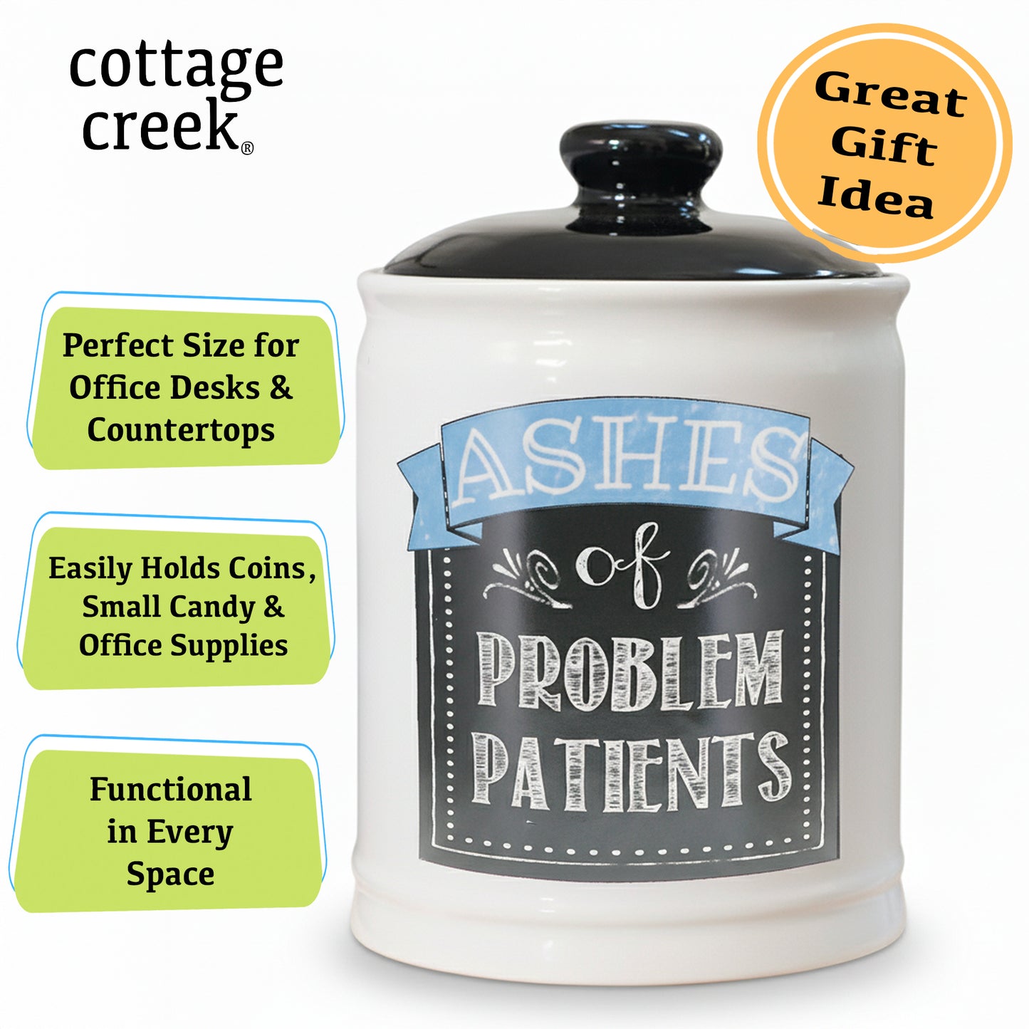 Cottage Creek 'Ashes of Problem Patients' Funny Ceramic Jar for Doctors, Nurses, and Medical Staff | Unique Gag Gift, Stocking Stuffers, Office Desk Decor & Humorous Home Accessory