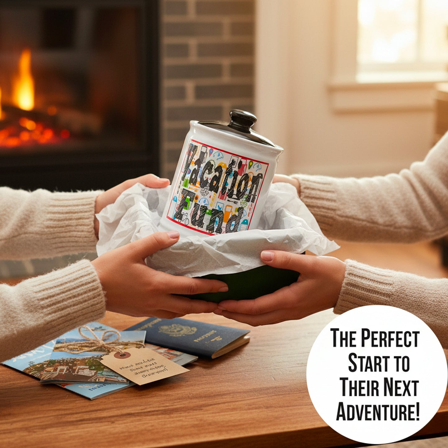 Cottage Creek Jars Vacation Fund Travel Piggy Bank | Ceramic Trip Fund Jar & Travel Money Jar | Home & Bedroom Decor Vacation Essentials Savings Storage Container | Gifts for Women, Men, Couples
