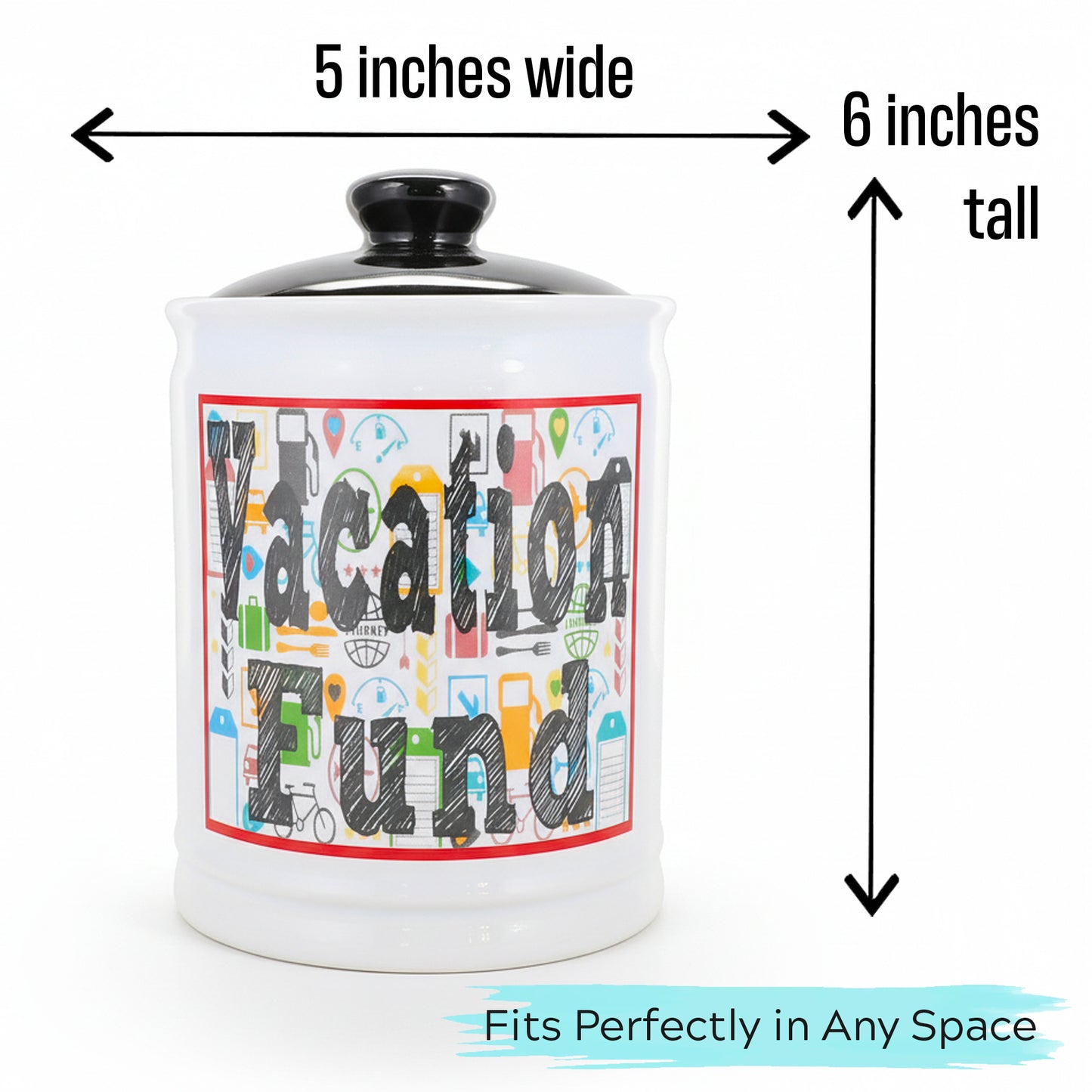 Cottage Creek Jars Vacation Fund Travel Piggy Bank | Ceramic Trip Fund Jar & Travel Money Jar | Home & Bedroom Decor Vacation Essentials Savings Storage Container | Gifts for Women, Men, Couples