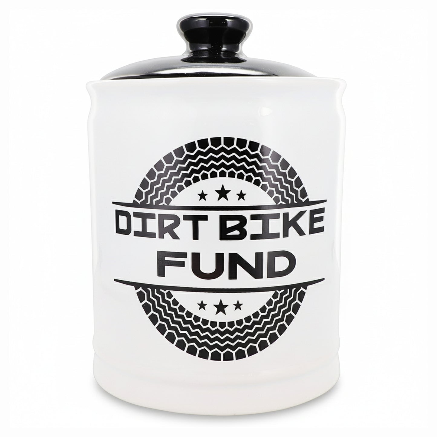 Cottage Creek Dirt Bike Fund Ceramic Jar with Lid - Fun Piggy Bank & Candy Jar, Perfect Gifts for Men, Dad, & Boyfriend - Cool Desk Decor & Man Cave Accessories for Motorcycle, Motocross, & ATV Riders