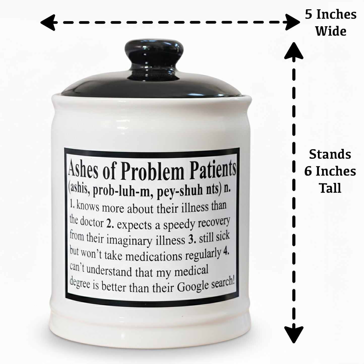 Cottage Creek Ceramic Piggy Bank, Money Jar, Ashes of Problem Patients White and Black 6" Ceramic Change Jar with Lid, Cute Jars for Nurses, Doctors, Women and Men