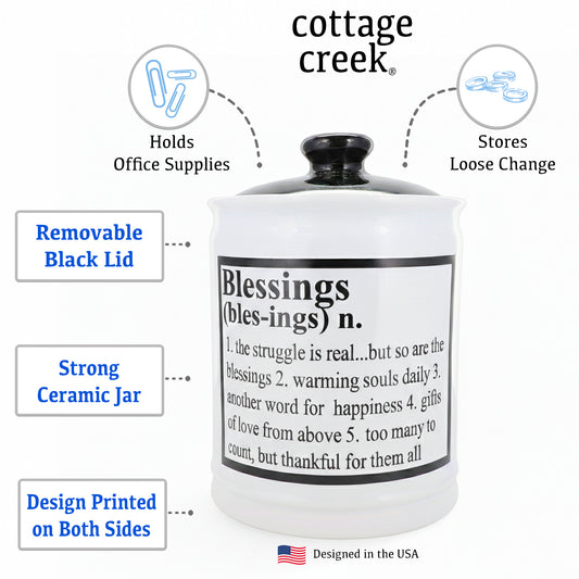 Cottage Creek Jars | Ceramic Blessings Jar, Gratitude Jar for Home Decor | Storage Container, Piggy Bank & Keepsake Box for Prayer Cards | Stocking Stuffers, Christmas Gifts for Women, Men, Friends