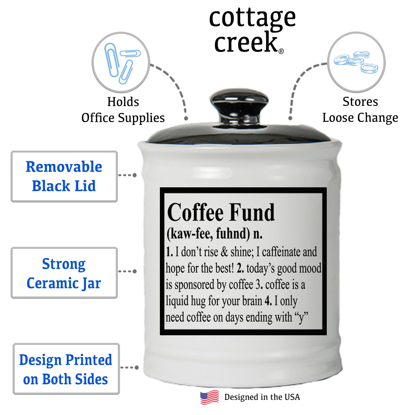 Coffee Fund Piggy Bank, Multicolored, Ceramic, 6" Coffee Jar