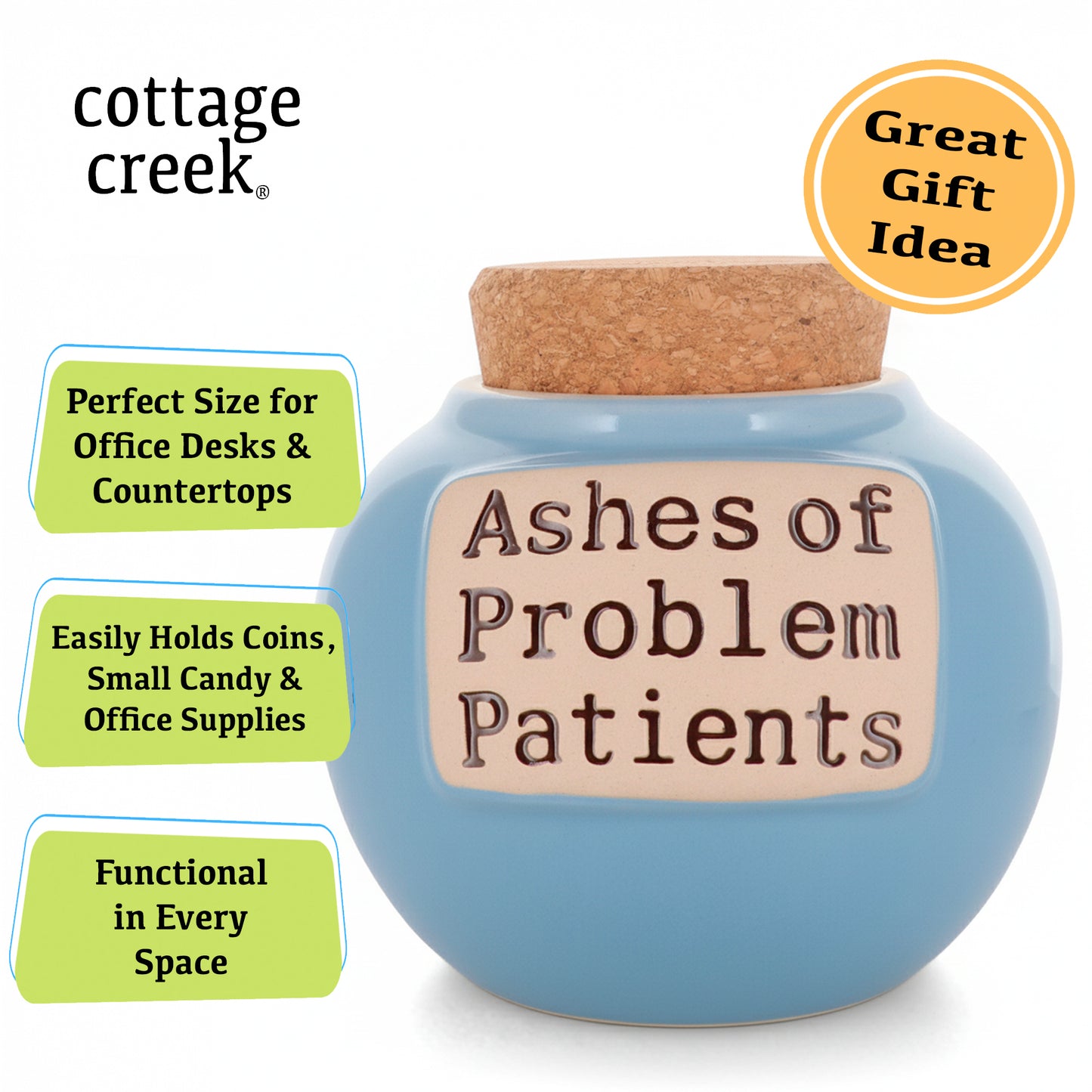 Cottage Creek 'Ashes of Problem Patients' Ceramic Jar: Hilarious & Unique Gift for Doctors, Nurses, and Medical Professionals | Perfect for Office Desk Decor & Humorous Home Accessories