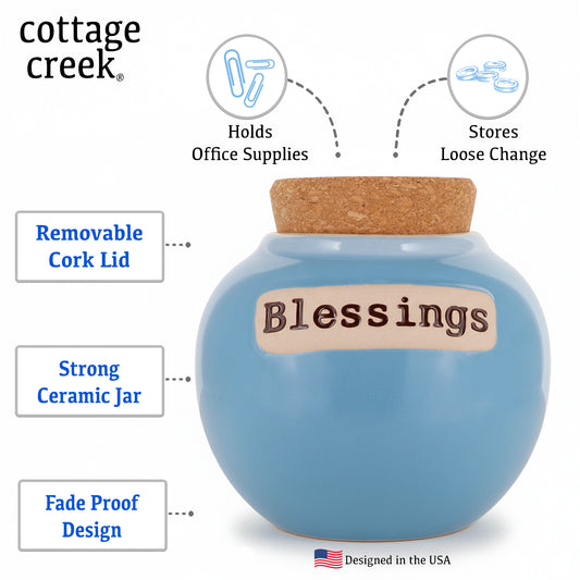 Cottage Creek Jars | Blessings Jar, Gratitude Jar for Home Decor | Ceramic Storage Container, Piggy Bank & Keepsake Box for Prayer Cards | Stocking Stuffers, Christmas Gifts for Women, Men, Friends