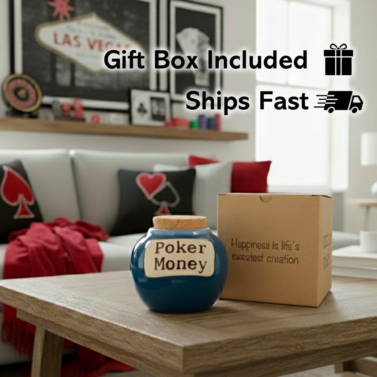 Cottage Creek Jars | Poker Money Piggy Bank Casino Jar, Blue Ceramic Slot Machine Coin Bank | Christmas Gifts for Women, Men, Friends | Gambling Gift Ideas for Poker Players and Casino Lovers