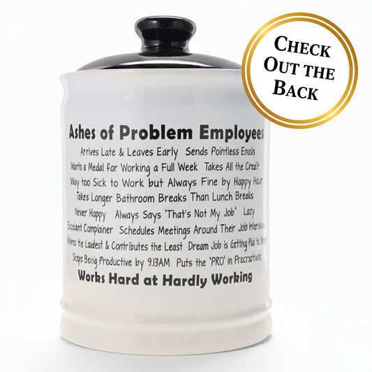 Cottage Creek Jars | Ashes of Problem Employees Jar | Ceramic Adult Piggy Bank, Coin Bank, Funny Candy Jar for Home & Desk Decor | Fun Christmas & Birthday Gifts for Women, Men, Boss, Coworkers