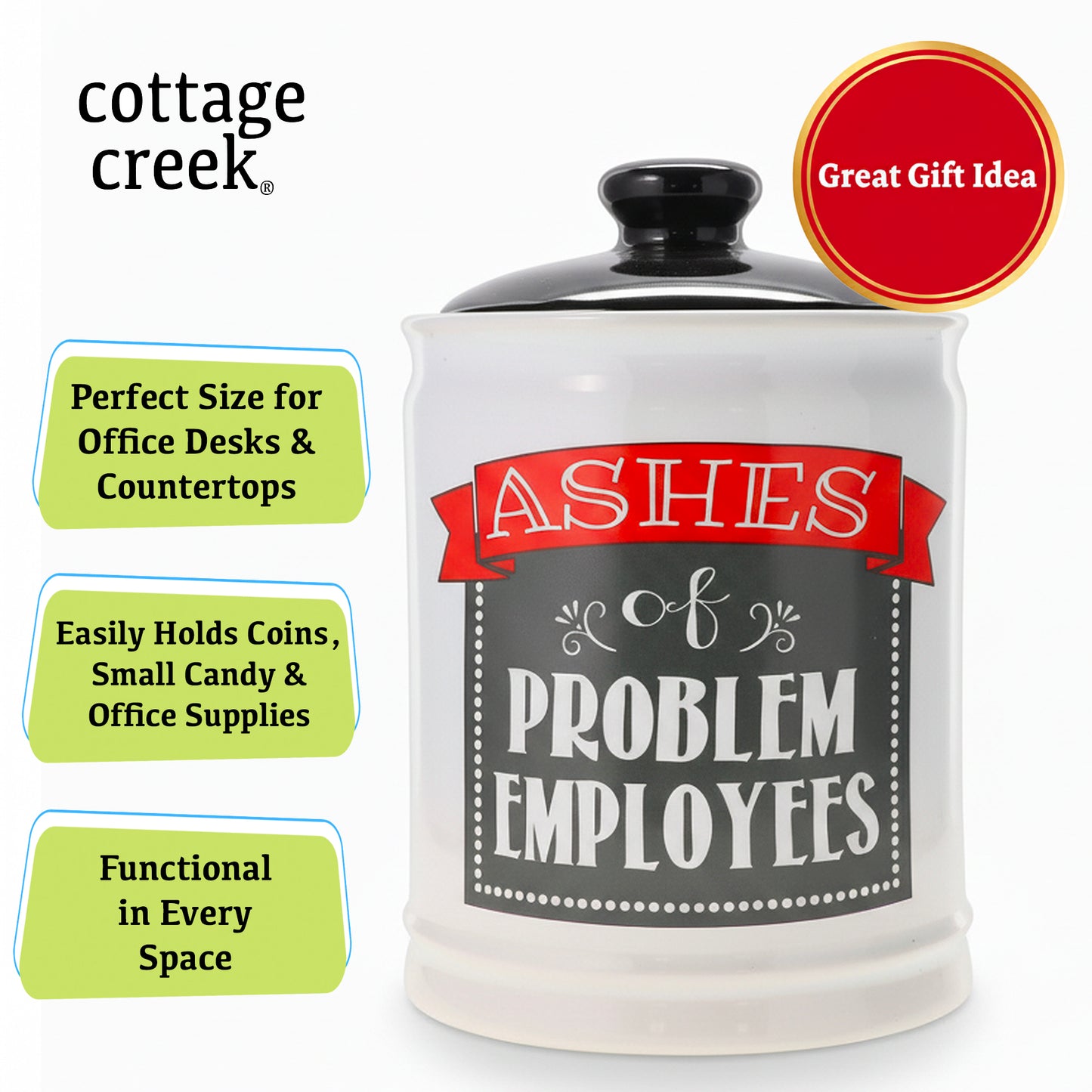 Cottage Creek Jars | Ashes of Problem Employees Jar | Ceramic Adult Piggy Bank, Coin Bank, Funny Candy Jar for Home & Desk Decor | Fun Christmas & Birthday Gifts for Women, Men, Boss, Coworkers