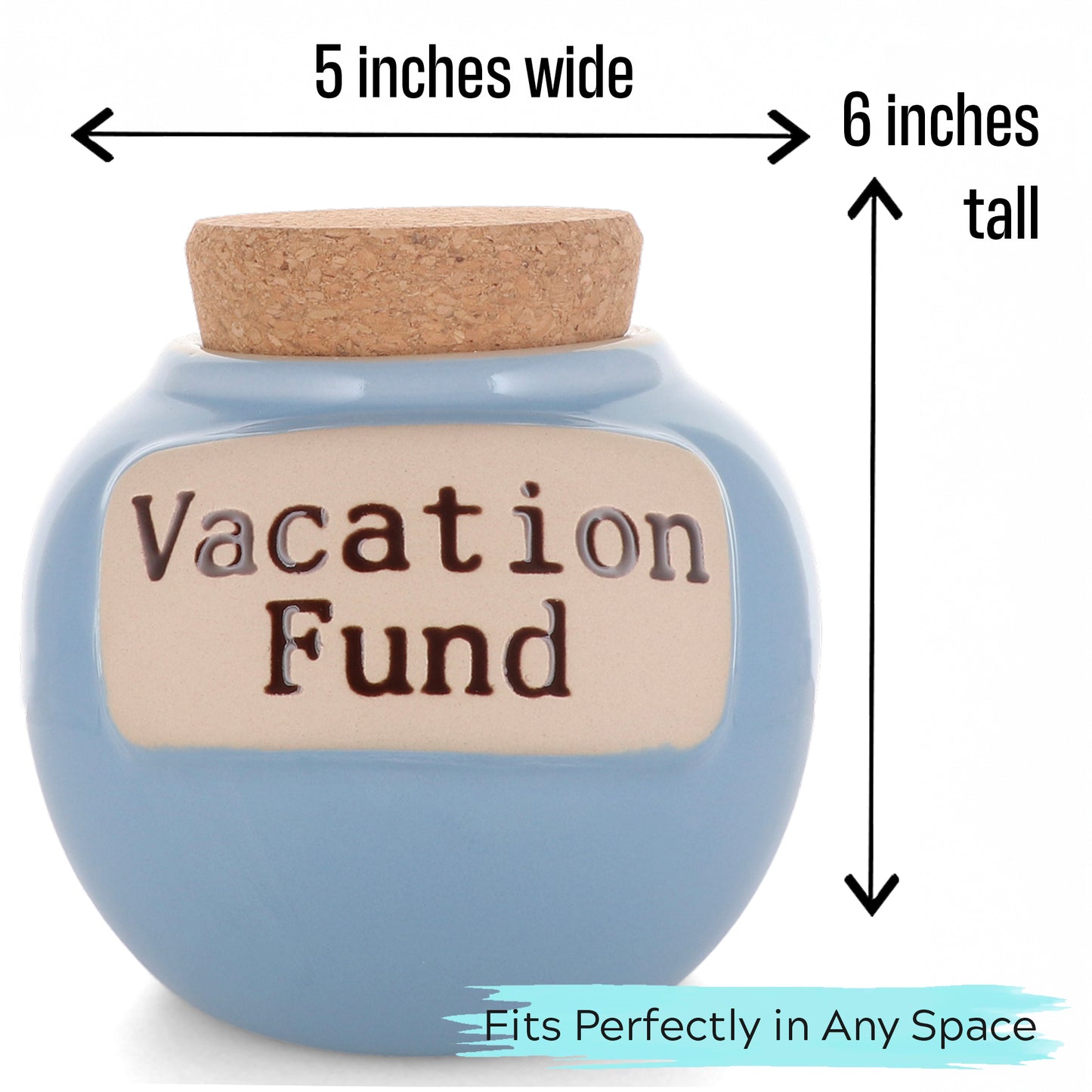 Cottage Creek Vacation Fund Piggy Bank, Our Adventure Ceramic, 6", Light Blue Travel Savings Bank, Candy Jar