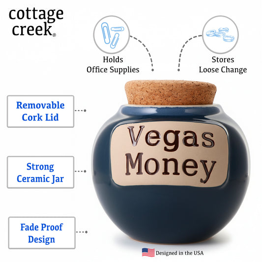 Cottage Creek Vegas Money Piggy Bank, Ceramic, 6", Multicolored Las Vegas Candy Jar