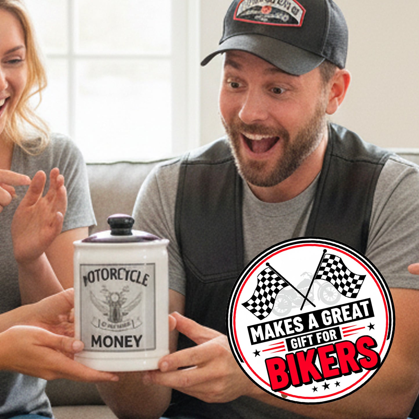Cottage Creek Jars | Motorcycle Money Ceramic Bank, Motorcycle Piggy Bank for Men - Unique Car Accessories & Birthday Gifts for Women, Men | Home Decor Coin Jar, Candy Jar | Biker Gifts