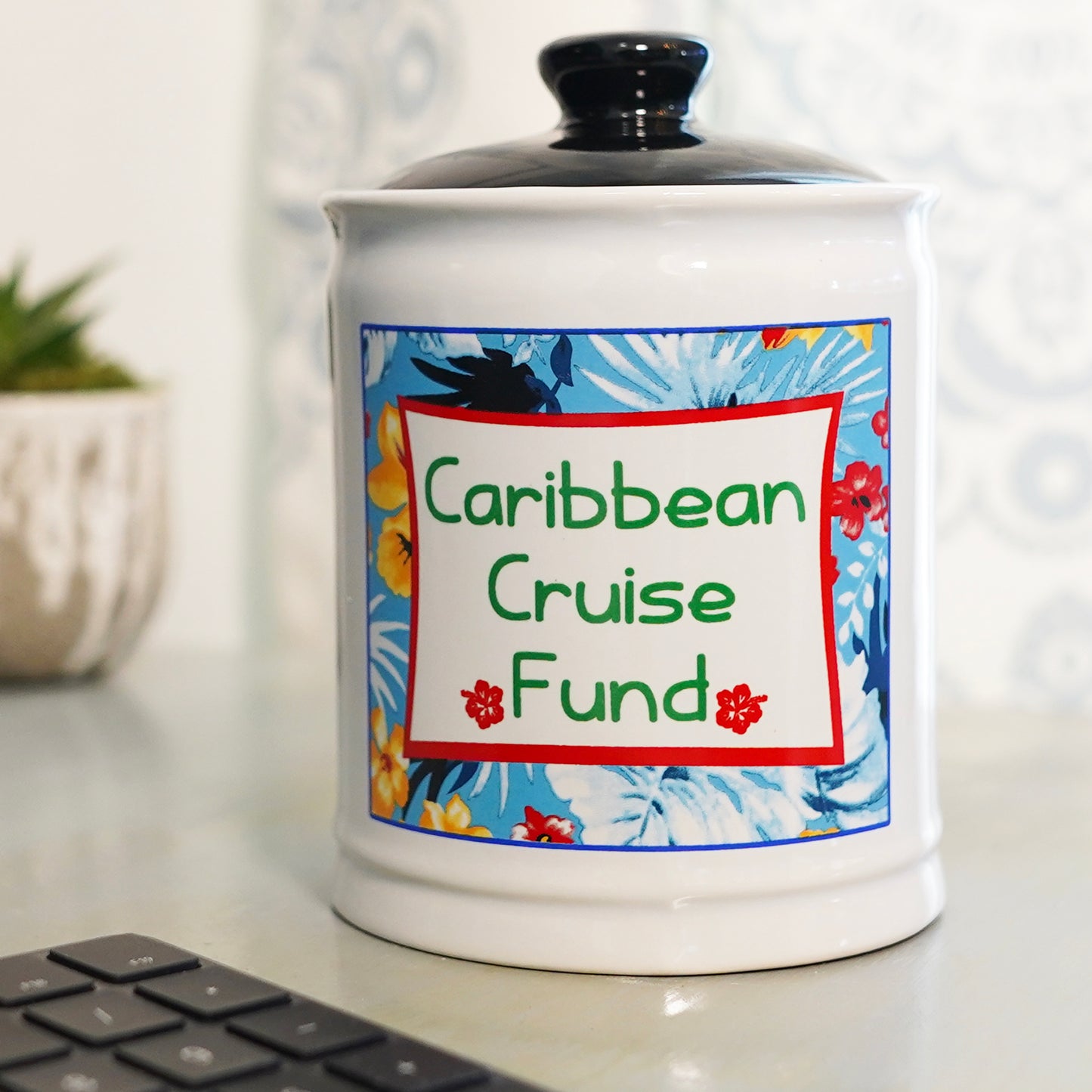 Caribbean Cruise Fund Piggy Bank, Cruise Essentials Candy Jar