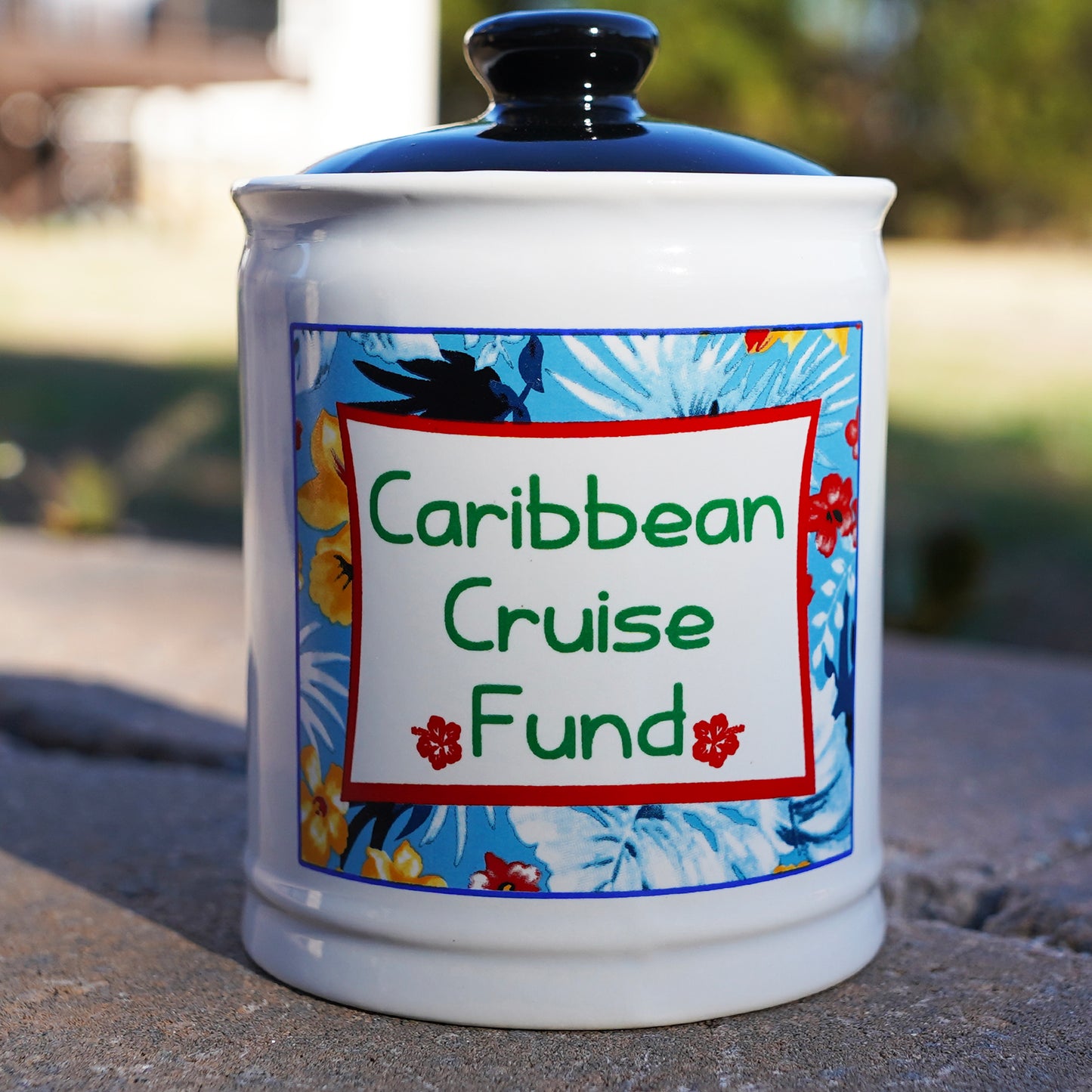 Caribbean Cruise Fund Piggy Bank, Cruise Essentials Candy Jar