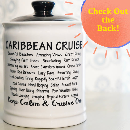Caribbean Cruise Fund Piggy Bank, Cruise Essentials Candy Jar