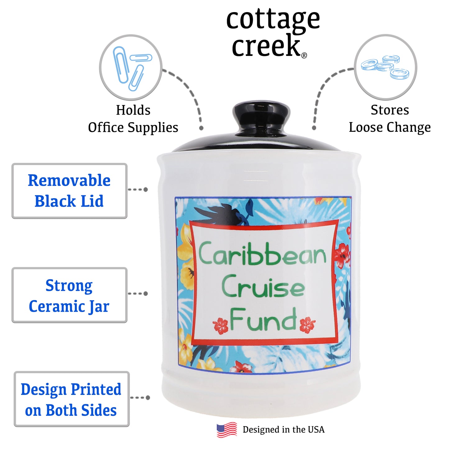 Caribbean Cruise Fund Piggy Bank, Cruise Essentials Candy Jar