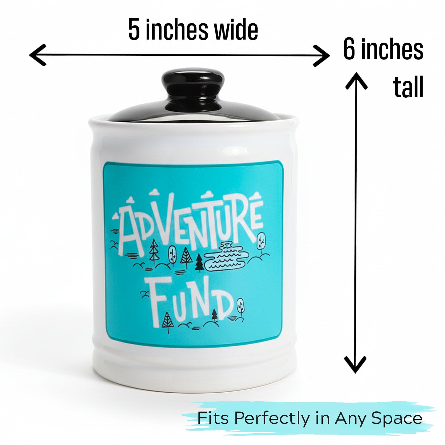 Cottage Creek Jars Adventure Fund Travel Piggy Bank | Ceramic Trip Fund Jar & Travel Money Jar | Home & Bedroom Decor Vacation Essentials Savings Storage Container | Gifts for Women, Men, Couples