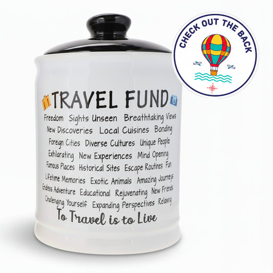 Cottage Creek Jars | Travel Piggy Bank - Ceramic Travel Essentials Money Jar | Ideal Birthday Gifts for Women, Mom, Dad | Road Trip, Cruise, Beach, Vacation Accessories Savings Bank