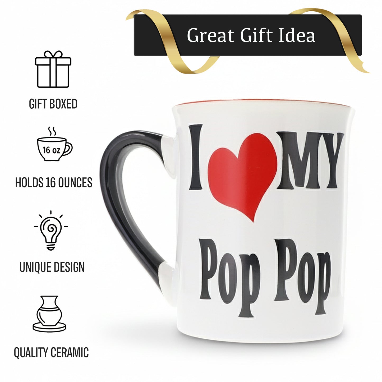 Cottage Creek Coffee Cup | 16oz I Love My Pop Pop Ceramic Coffee Mug | Extra Large Mens Mug for Home Decor, Kitchen & Desk | Fathers Day & Christmas Gifts for Men, Grandpa, Dad, Papaw, Papa