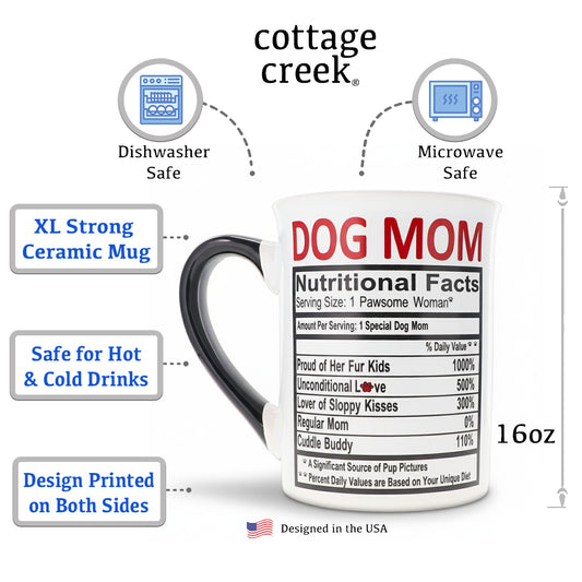 Cottage Creek Coffee Cups | Dog Mom 16oz Ceramic Coffee Mug | Ideal I Love My Dog Gifts for Women, Men | Funny Gifts for Mom, Dad, Girlfriend, Boyfriend