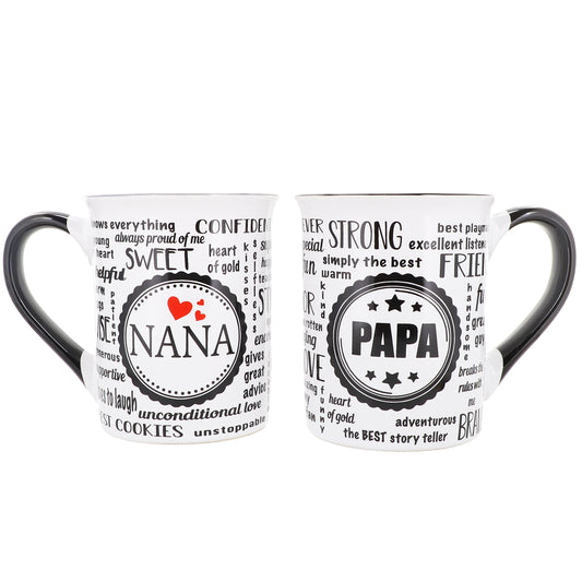 Cottage Creek Nana Papa Set of 2 Ceramic, 16oz, Multicolored, Coffee Mugs