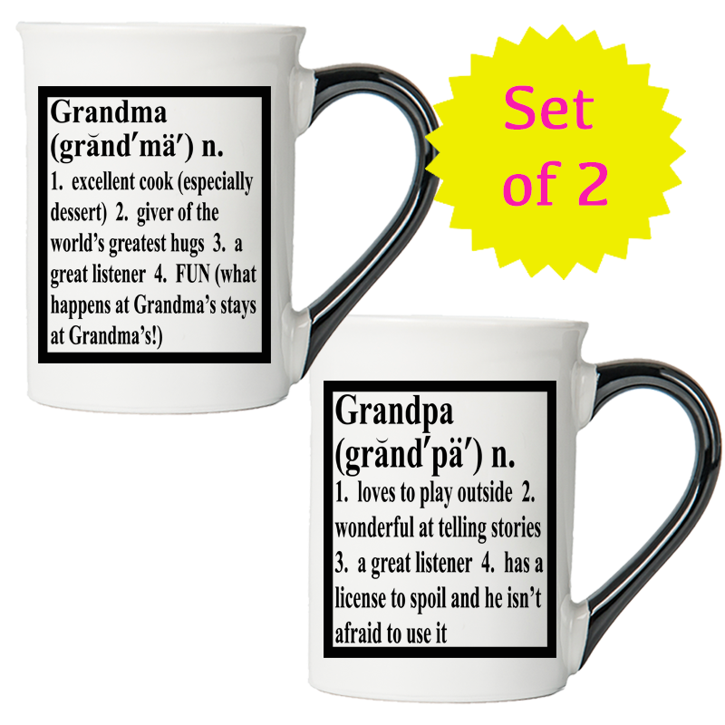 Cottage Creek Grandma Grandpa Mug Set, Two Multicolored, Ceramic, 6" Grandparent Mugs