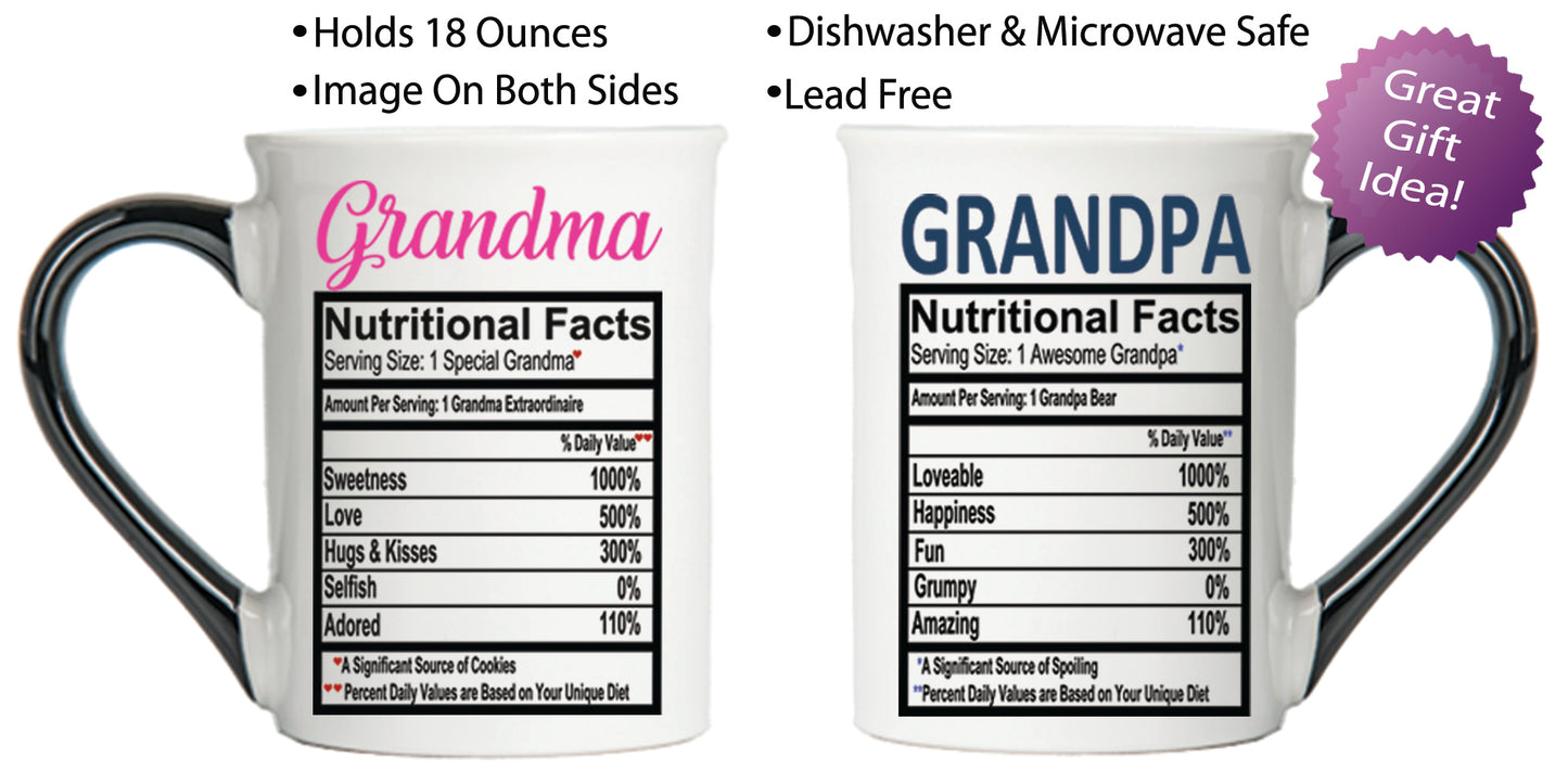 Cottage Creek Grandma Grandpa Mugs, Set of Two 16oz. Ceramic Coffee Mugs, Grandparent Gifts