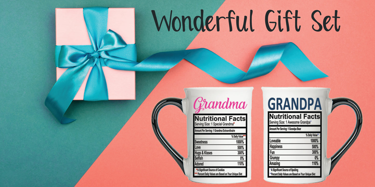 Cottage Creek Grandma Grandpa Mugs, Set of Two 16oz. Ceramic Coffee Mugs, Grandparent Gifts
