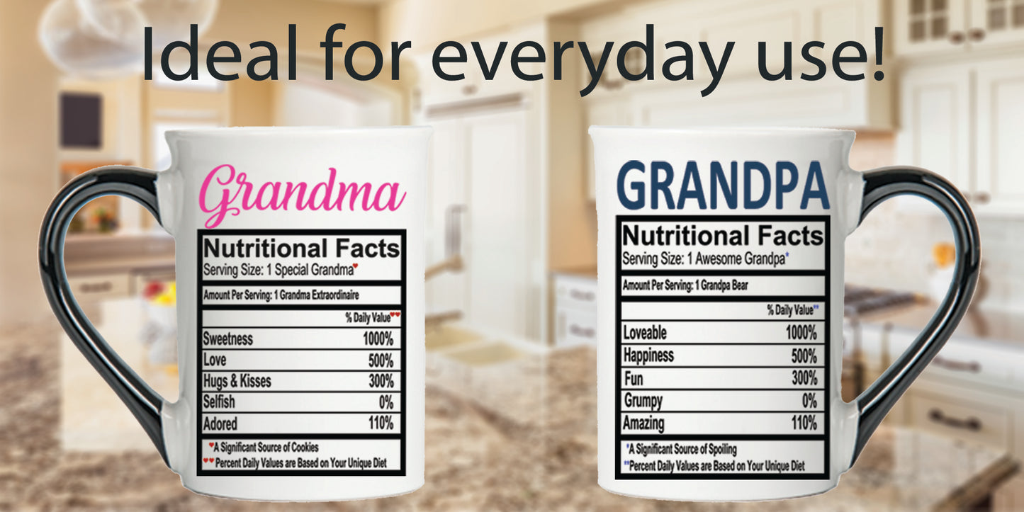 Cottage Creek Grandma Grandpa Mugs, Set of Two 16oz. Ceramic Coffee Mugs, Grandparent Gifts