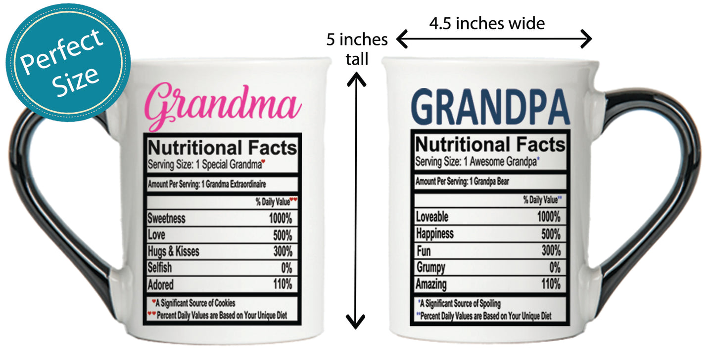 Cottage Creek Grandma Grandpa Mugs, Set of Two 16oz. Ceramic Coffee Mugs, Grandparent Gifts